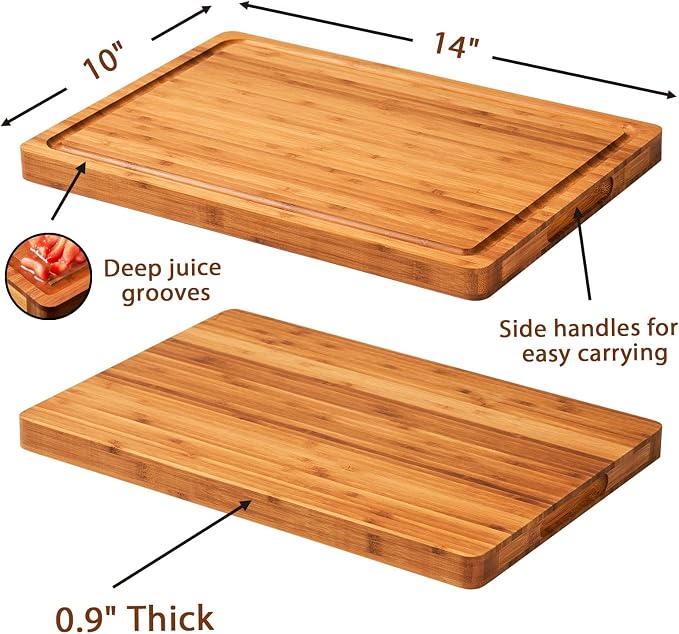 Allsum Bamboo Cutting Boards for Kitchen, 1" Extra Thick Wood Butcher Block, Heavy Duty Wooden Chopping Block, Charcuterie Boards & Cheese Platter
