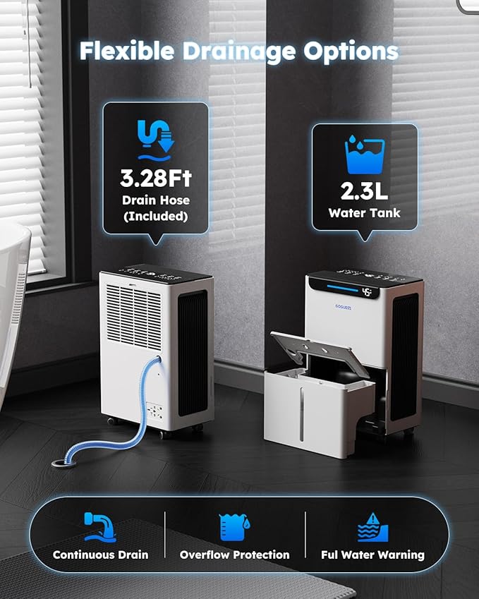 2500 Sq.ft Dehumidifier for Basement - 34 Pints, Drain Hose & Humidity Control Large Room Dehumidifiers for Home, RV, Bathroom, Bedroom - 3 Modes & 24H Timer White