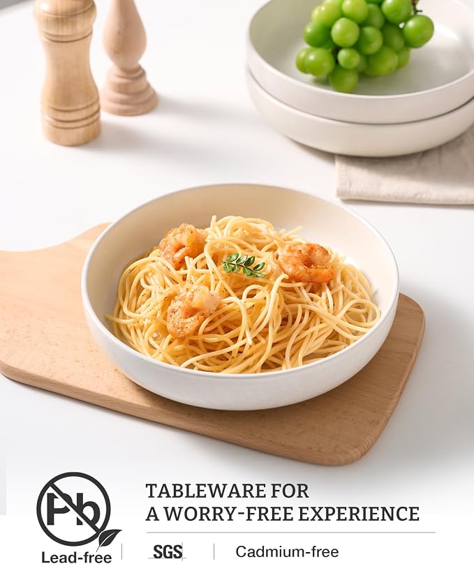 famiware Milkyway Pasta Bowls Set of 8, 33 oz Large Salad Bowls, Double Reactive Glaze, Sturdy & Stackable, Ideal for Housewarming, Festivals, Matte White