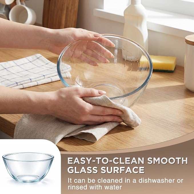 Gisafai 4 Pcs 2.5qt Glass Mixing Bowl Set Clear Salad Bowl for Kitchen Baking Cooking Preheated Oven Food Prepping Serving and Storage Freezer Microwave Dishwasher Safe