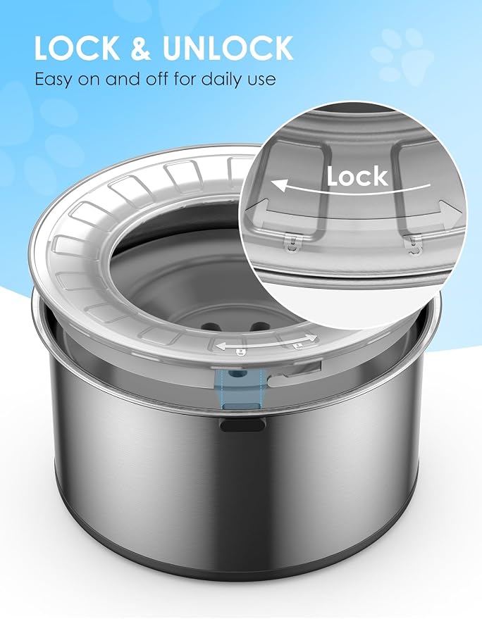 Heouvo 1 Gallon No Spill Dog Water Bowl with Slow Drink Floating Disk(Gray) | Splash-Proof Lid + Stainless Steel Bowl/Rubber Bottom/Slobber Stopper Water Bowl for Large Sloppy Messy Drinkers Reduce Mess