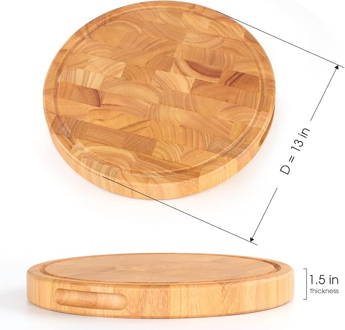 End Grain Cutting Board, Extra Large & Thick, End Grain Built-In Compartment and Juice Canal, Heavy Duty Chopping Board, Thick Carving Board for Bread Fruits Meat (13x13 Inches)