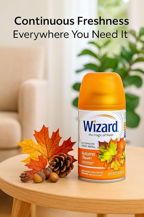 Wizard Automatic Spray Refill, Autumn Breeze – 12 Pack (5 oz Each) | Compatible with Air Wick Freshmatic & Glade | Long-Lasting Air Freshener & Odor Neutralizer for Home, Bathroom & Office