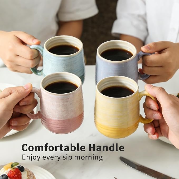 HASENSE Porcelain Coffee Mugs Set of 4, 12 Oz Two-Tone Reactive Glaze Coffee Cups with Handle, Unique Colorful Mug Set for Coffee, Tea, Coco, Latte, Dishwasher and Microwave Safe