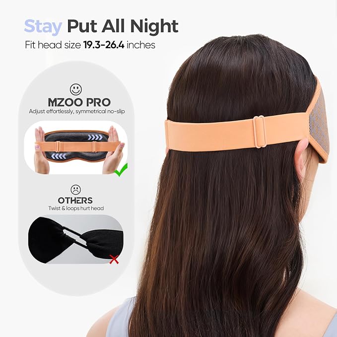 MZOO Pro Breathable Sleep Mask - Complete Blackout Sleeping Eye Mask for Side Sleeper, 3D Zero Pressure & Eyelash Friendly Night Blindfold Eye Covers, Travel Essentials & Birthday Gifts for Women Men