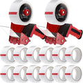 Dunzoom 2 Pack Packing Tape Dispenser Gun with 12 Roll Packing Tape 2 Inch Gun 2.7 Mil Heavy Duty Packaging for Shipping, Moving, Carton and Box Sealing(Black and Red)