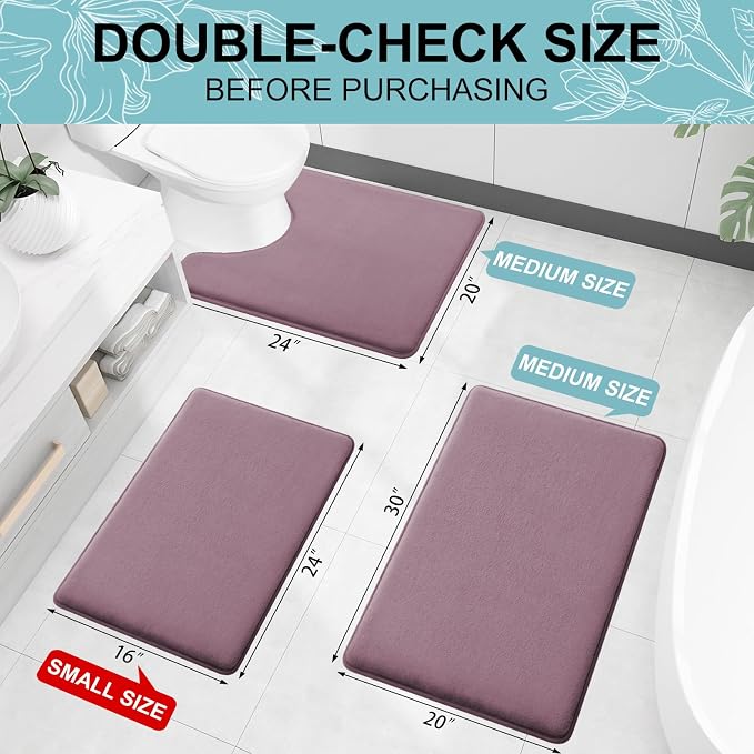 Smiry Memory Foam Bath Mat 36x24, Extra Soft and Absorbent Bathroom Mats, Non Slip Washable Carpet for Floor, Shower and Tub, Deep Plum