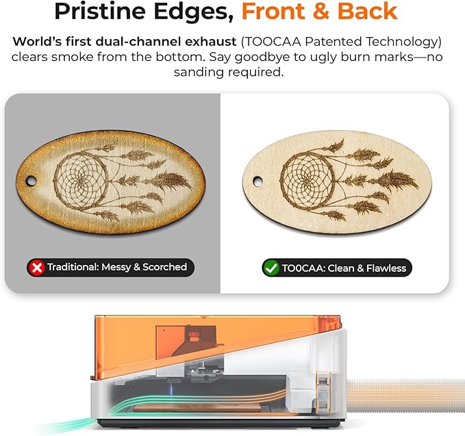 TOOCAA NOVA 10W Smart AI Laser Engraver & Cutter, Fully Enclosed Class 1 Safety, 5MP AI Positioning Camera & Auto Focus, 360° Rotary & Air Assist, Dual-Channel Exhaust for Cleaner Cuts & Less Smoke