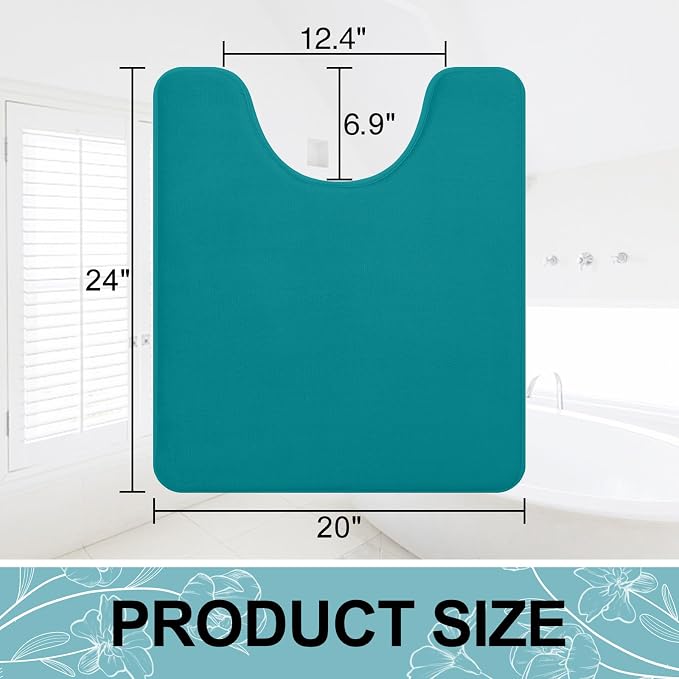 Smiry Memory Foam Toilet Rugs U-Shaped 24x20, Extra Soft Absorbent Non-Slip Contour Bathroom Rugs, Machine Washable Bath Mats for Toilet, Teal
