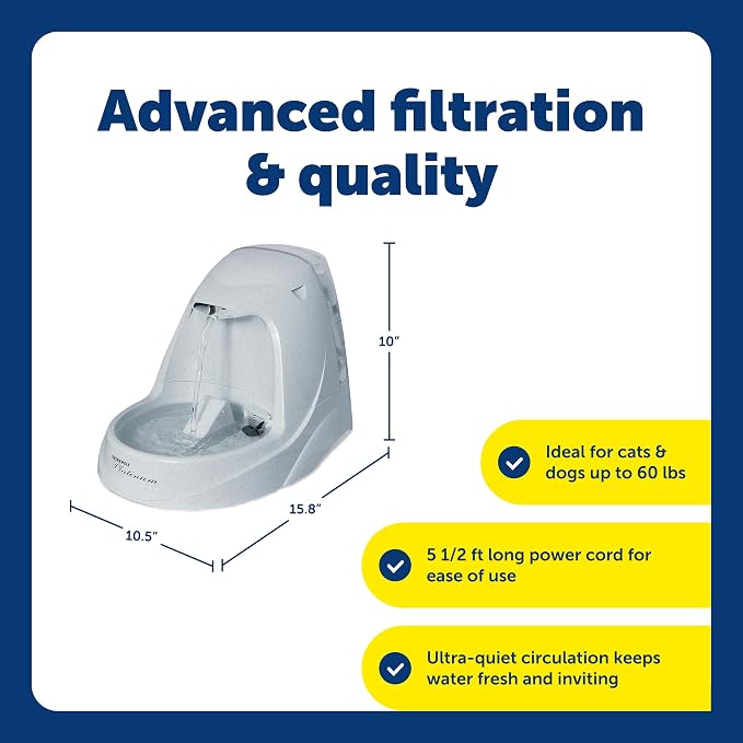 PetSafe Drinkwell Platinum Cat Water Fountain, 168 oz/5L, Grey | Free-Falling Stream Encourages Drinking, Snap-on Lid Prevents Removal, Includes Replaceable Carbon Filter