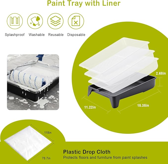 Housolution 33PCS Paint Roller Kit with 2–4 FT Extension Pole, 4 Inch 9 Inch Microfiber Paint Roller, 4 Brushes, Painters Tape, Drop Cloth, Professional Painting Supplies for Walls Ceilings and Home