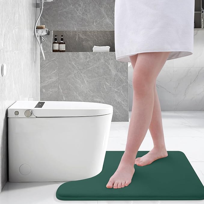 Smiry Memory Foam Toilet Rugs U-Shaped 24x20, Extra Soft Absorbent Non-Slip Contour Bathroom Rugs, Machine Washable Bath Mats for Toilet, Green