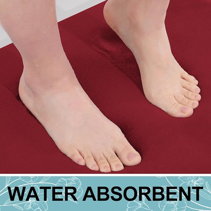Smiry Memory Foam Bath Mat 24x16, Extra Soft and Absorbent Bathroom Mats, Non Slip Washable Carpet for Floor, Shower and Tub, Red
