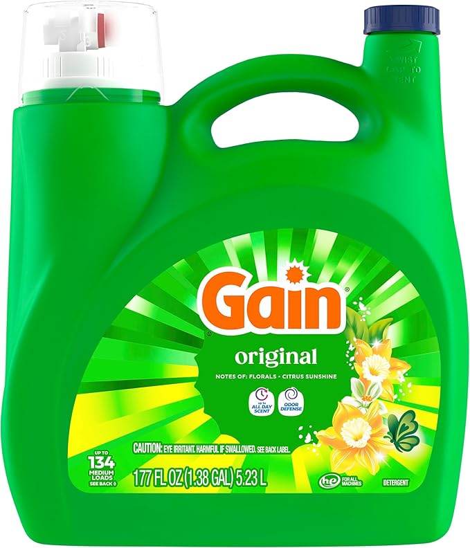 Gain Liquid Laundry Detergent with Odor Defense, Original Scent, Laundry Soap For HE Washing Machines, 194 fl oz, 134 Loads (Packaging May Vary)