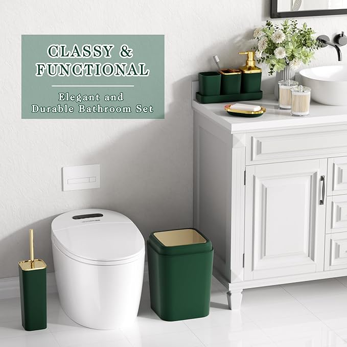 XLHOMO Bathroom Set, 9PC Bathroom Accessory Set, Green Bathroom Accessories, Green Bathroom Set, Trash Can, Soap Dispenser for Home Decor