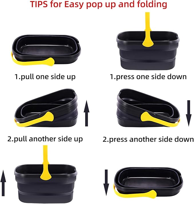 Yocada Collapsible Plastic Bucket Mop Bucket and Sponge Mop Kit Home Commercial Tile Floor Bathroom Garage Cleaning with Total 2 Sponge Heads Telescopic 42.5-52 Inches Easily Dry Wringing Yellow