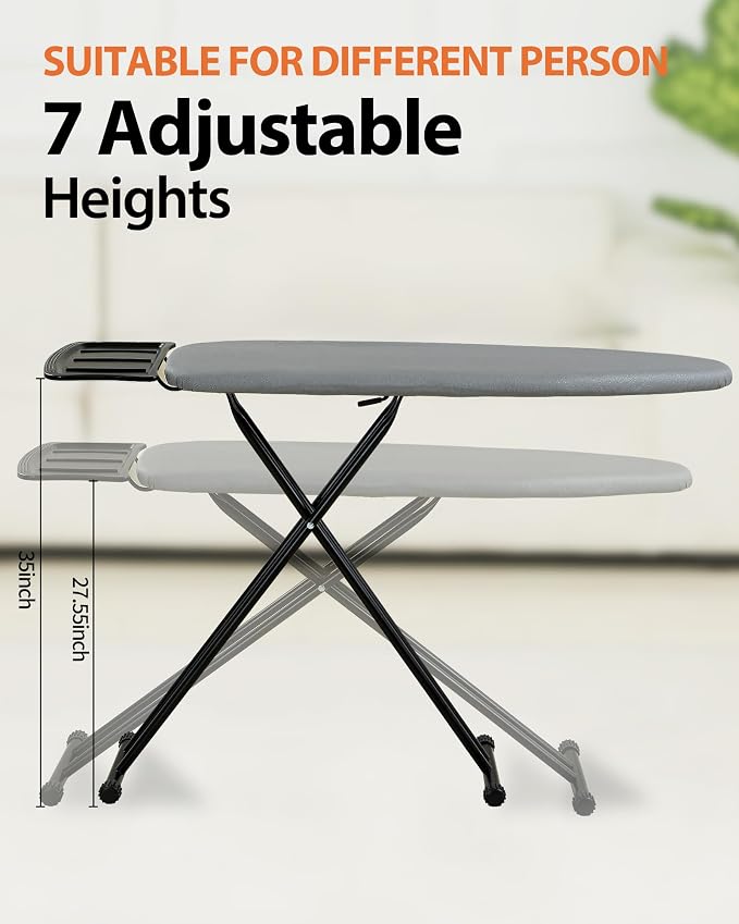 Ironing Board Full Size, 43×13 Folding Ironing Boards, Height Adjustable & Space-Saving Wide Iron Board with Heat-Resistant Cover, Thick Pad & Heavy Duty Iron Table, for Laundry Room Clothes, Gray