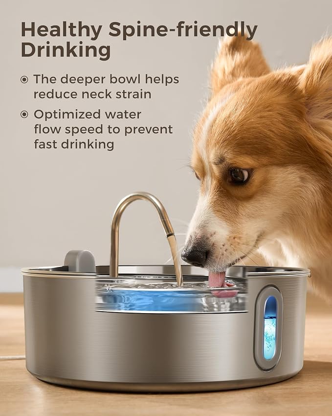 Smartoo 7L/236oz Stainless Steel Dog Water Fountain for Large Dogs,6Filters | 25dB Ultra-Quiet Automatic Pet Water Dispenser with Deeper Bowl, 4-Stage Filtration,Ideal for Big Breeds,Multi-Pet Households