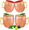 UNISWEET Moscow Mule Copper Mugs-100% Pure Copper Handmade, Gold Brass Handles, 16oz for Drinking, Premium Moscow Mule Copper Cups Set of 4 for Cold Drinks Cocktail Beer Wine Party Bar