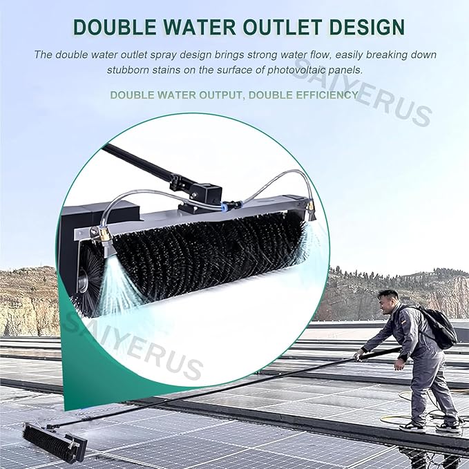 Solar Panel Cleaning Kit, Automatic Rotary Cleaning Brush, Solar Panel / Roof Water Brush, Window Cleaner, Special Roof Water Brush with Adjustable Extension Rod with two Power Converter,7.5M/25Ft