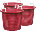 Large, Heavy Duty Fish Baskets, Maroon, White Handles, Made in USA, 3-Pack