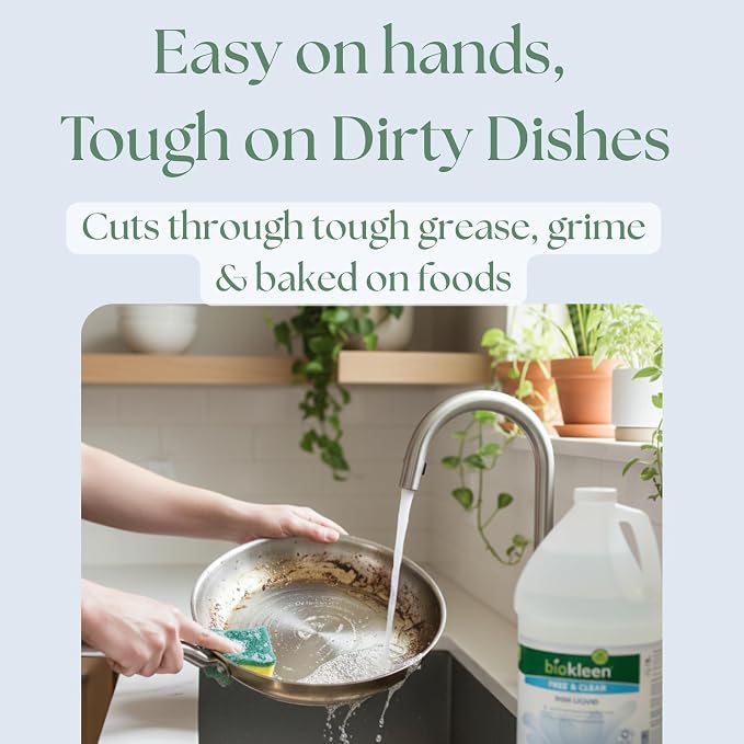 Biokleen Free & Clear Dish Soap - Dish Liquid, Dishwashing Cleaner, Eco-Friendly, Non-Toxic, Plant-Based, No Artificial Fragrance, Colors or Preservatives, Unscented (Pack of 2)