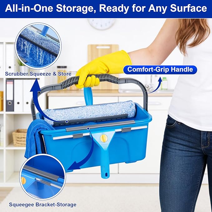 Professional Window Cleaning Kit, Window Washing Kit with 3 Gallon Bucket, 14-Inch Squeegee & 15-Inch Scrubber, 76-Inch Extendable Pole, Window Cleaning Equipment for Home & Commercial (76 inch)
