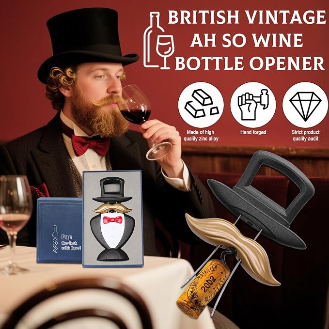 Exquisite Reserve Ah So Wine Opener, British Gentleman Style 3 in 1 Vintage Wine Corkscrew with Beer Opener, Hand Forged for Connoisseurs | Limited Artisan Edition with Luxury Gift Box
