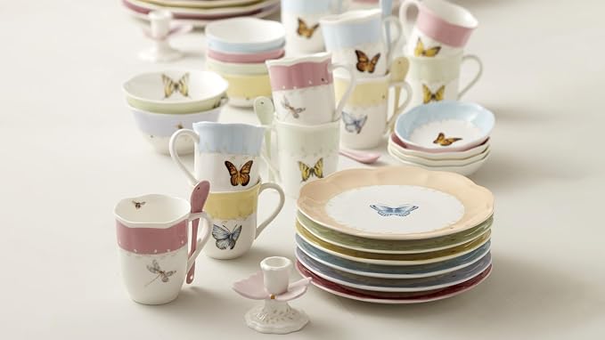 Lenox Butterfly Meadow Colors Porcelain Mug Set for 4, 12oz | Dishwasher safe, microwave safe | floral design | coffee mug gift for coffee lovers | 10oz, gift for women