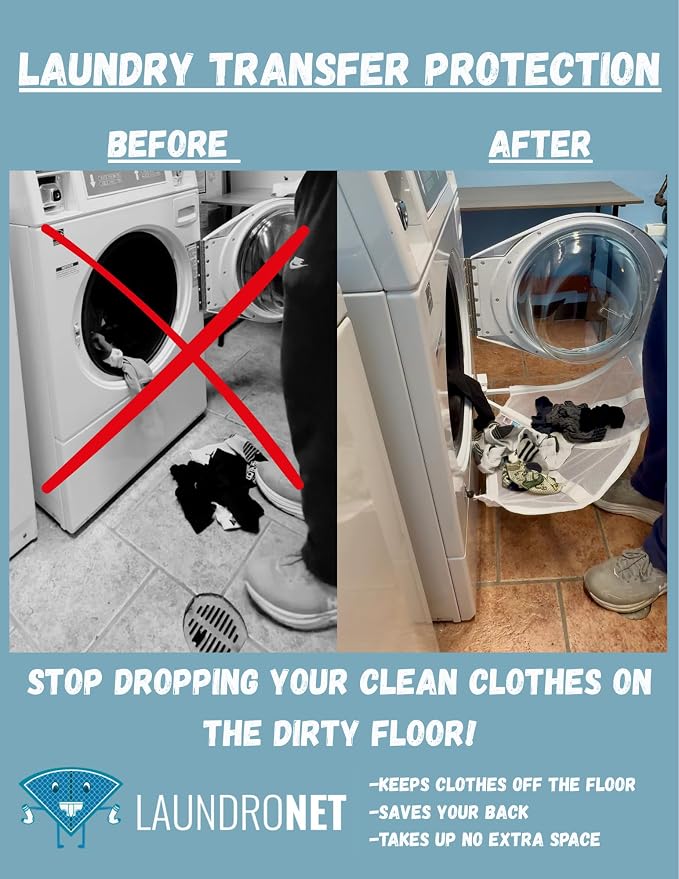 Laundronet- Clothes Catcher Prevents Dropped Clothes When Transferring Loads- Attachable Net for Front-Loaders- Laundry Transfer Protection