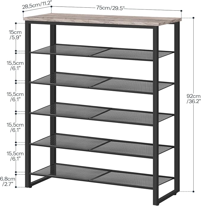 HOOBRO Shoe Rack, 6-Tier Shoe Organizer, for 18-24 Pairs of Shoes, Large Capacity Shoe Storage Shelf, for Entryway, Closet, Hallway, Dorm Room, Industrial, Greige and Black BG67XJ01G1