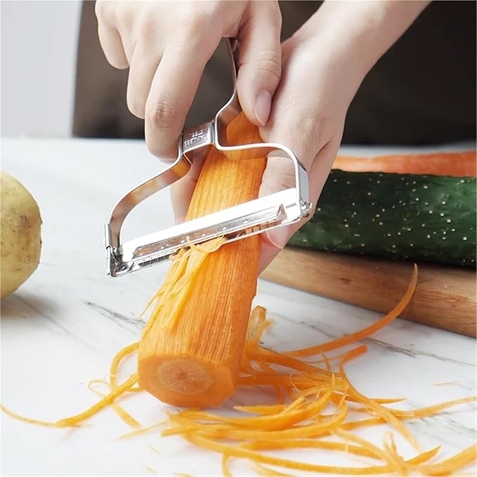 3-in-1 Stainless Steel Peeler with Interchangeable Blades – Vegetable Fruit Potato Peeler, Julienne Slicer, Grater with Serrated Blade – Swivel Self‑Adjusting Head, Dishwasher Safe Kitchen Tool(1pc)