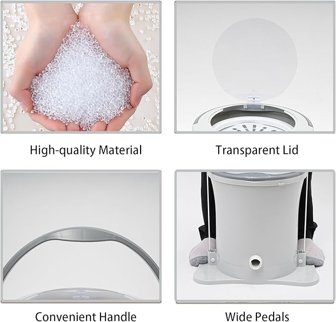 2.4Gal Manual Clothes Dryer Portable Mini Dryer for Clothes, Foot Powered Compact Spin Dryer Machine, Non Electric Laundry Dryer for RV, Camping, School, Apartment, Dorm (White)