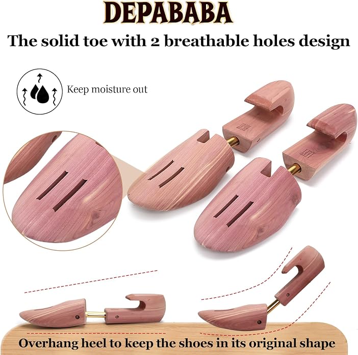 Cedar Shoe Trees for Men, Wood, Single Tube, 6 Pack, Sizes 7-14 | Red Cedar Wood Construction, Men's Sizes 7-14, Single-Tube Design for Sneakers, Boots, Workwear, and Everyday Shoe Care