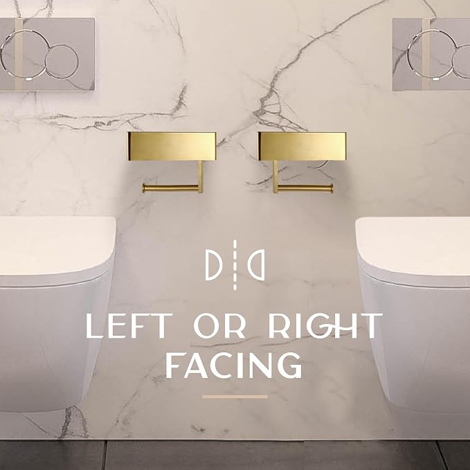Day Moon™ - Toilet Paper Holder with Shelf - Modern Roll Holder for Bathroom - 1 Pack - Wall Mount - with Storage, Gold