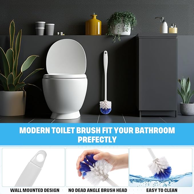 Reallnaive 24 Pcs 18 Inch Toilet Brush Toilet Bowl Cleaner Brush Bathroom Long Plastic Handled Cleaning Scrubber with Hook Hole for Household Bathroom Cleaning Supplies(Flat Handle)