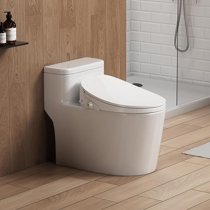 XCQQ Bidet Toilet Seat, Bidet Seat with Remote Control, Warm Water Wash, Heated Seat, Air Dryer, Soft Close Lid, Night Light, Self Cleaning Nozzle, LED Display, Requires Outlet - Elongated