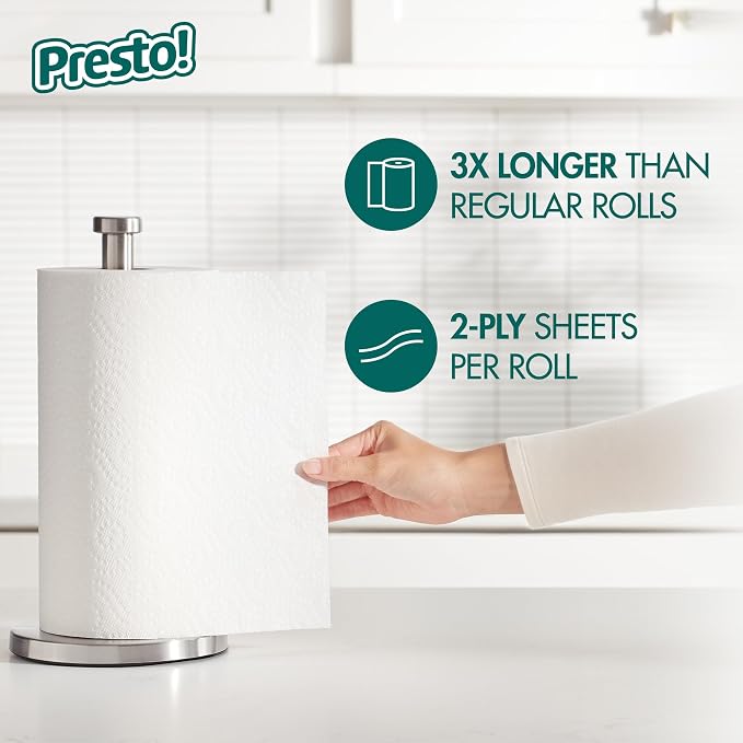 Amazon Brand - Presto! Ultra-Strong Premium Paper Towels, 158 Sheet Huge Roll - Flex-a-Size, 12 Rolls (2 Packs of 6), Equivalent to 38 Regular Rolls, White