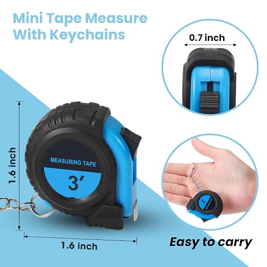 Xuhal 100 Pcs Mini Measuring Tape Keychains Small Measuring Tape Bulk Set 3ft Retractable Measurement with Pause Buttons for Engineer Crafter, Autowind and Lock (Blue)