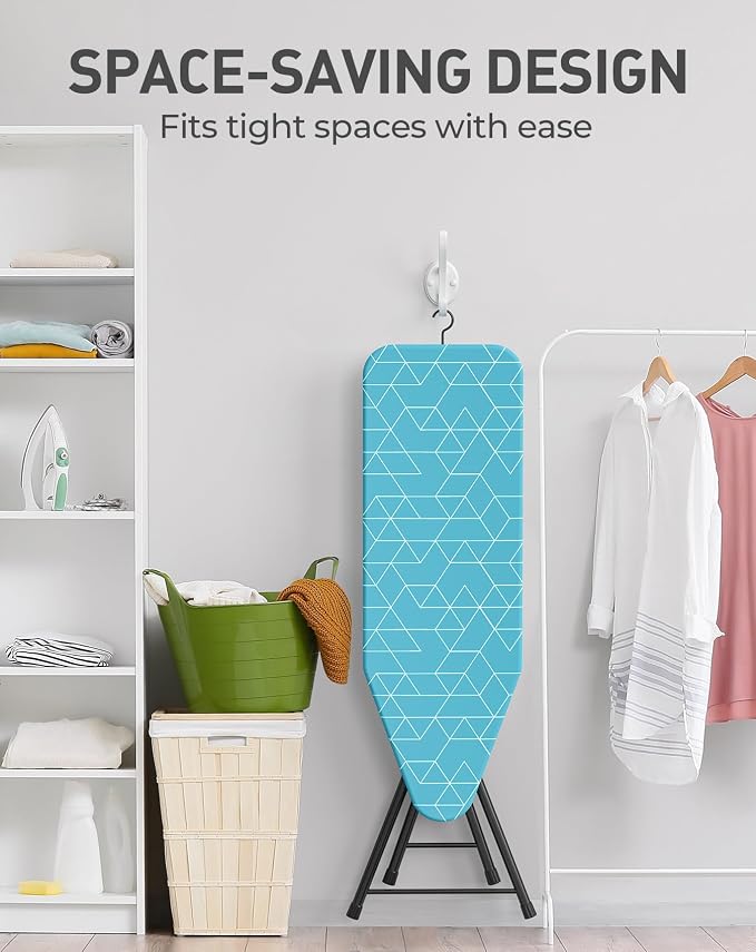 LyriFine Ironing Board, 2-in-1 Ironing and Steaming Board, 14″ x 43″ | Sturdy Steel Frame Iron Board with Non-Slip Feet, Heat Resistant Cover Iron Board, Foldable Ironing Board with Hook, Green