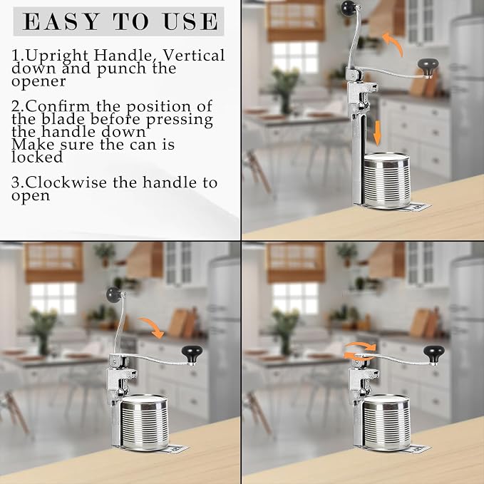 Commercial Can Opener Heavy Duty, Adjustable Manual Opener with 2 Blades | Fits Tall Cans Up To 10 Inches, Manual Opener with Plated Steel Base, Stable Countertop Use for Restaurant, Hotel, Food Store