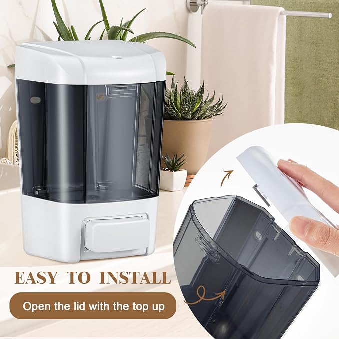 Hushee 4 Pcs Plastic Wall Mounted Soap Dispenser Commercial Manual Soap Containers Wall Dispenser for Kitchen Shower Hotel Liquid Shampoo Gel Chamber(27 oz 800 ml,Brown)