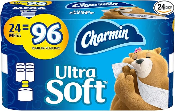 Charmin Ultra Soft Toilet Paper, 24 Mega Rolls Bathroom Tissue = 96 Regular Rolls