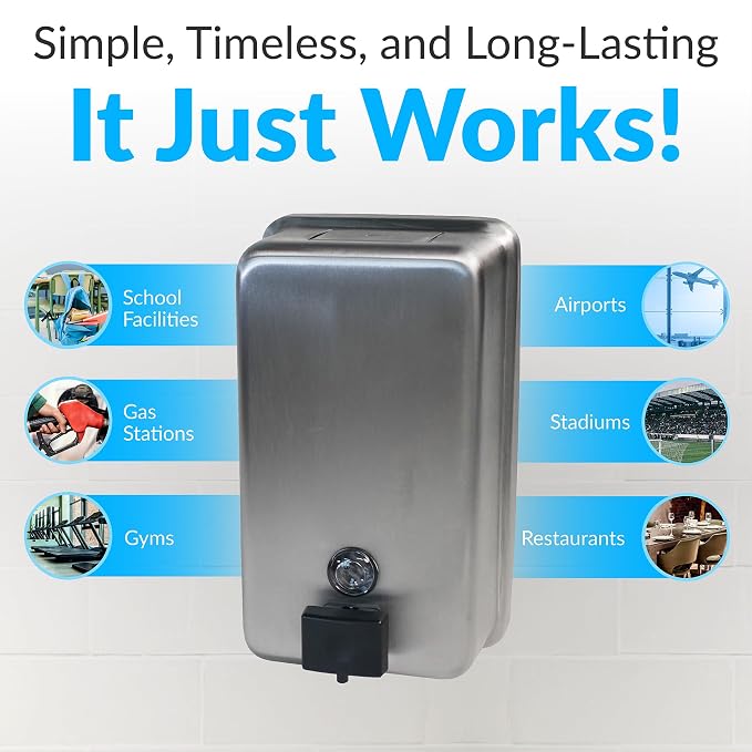 Bobrick Surface-Mounted Soap Dispenser, Vertical Tank Satin-Finish Stainless Steel (40-fl oz Capacity)