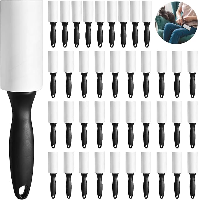 40 Pack Mini Lint Rollers Trval Size - 3.9 in Wide Sticky Paper Refills in 40 Sheets, Portable Lint Roller Removers Sticky Tool for Pet Hair, Car, Sofa, Bed, Carpet, Clothes