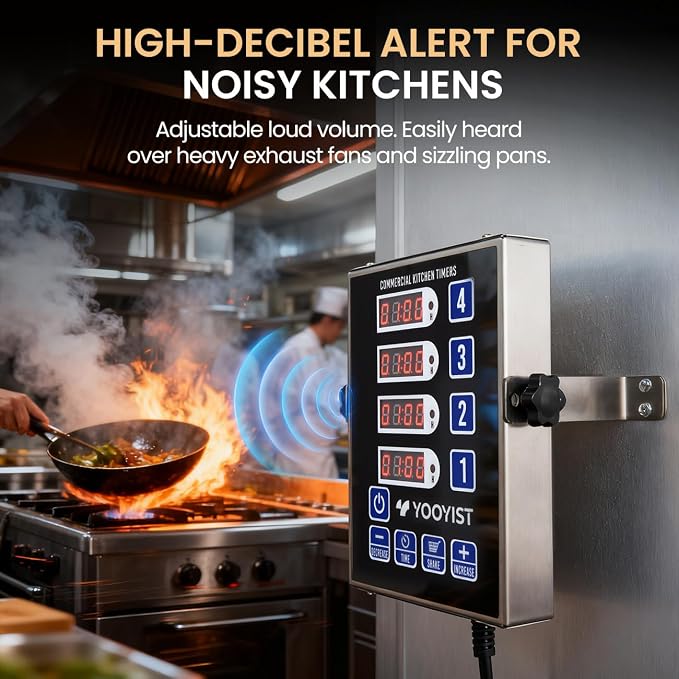 Precision Kitchen Timers for Cooking – 4 Channel Commercial Kitchen Timer Restaurant Kitchen Supplies – Stainless Steel Digital LED Chef Cooking Timer – Reminder Function, Loud Alarm, Black