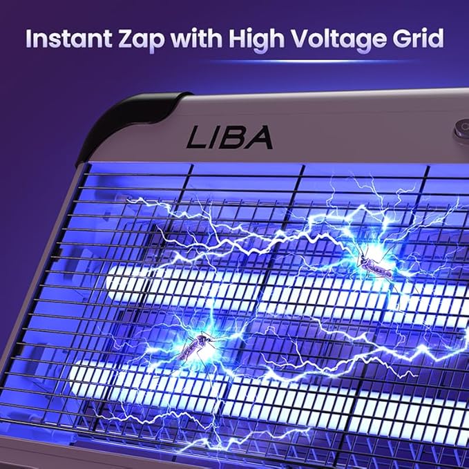 LiBa Electric Bug Zapper, Indoor Insect Killer - (2) Extra Replacement Bulbs - Fly, Mosquito Killer and Repellent - Lightweight, Powerful 2800V Grid, Easy-to-Clean, with a Removable Washable Tray.