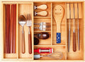 COIWAI Double Layer Bamboo Drawer Organizer Cutlery Utensil Silverware Drawer Organizer, cutlery Silverware Tray for Drawer, Utensil Holder Drawer Dividers for Flatware (L: 16.85 × 12.2 in)