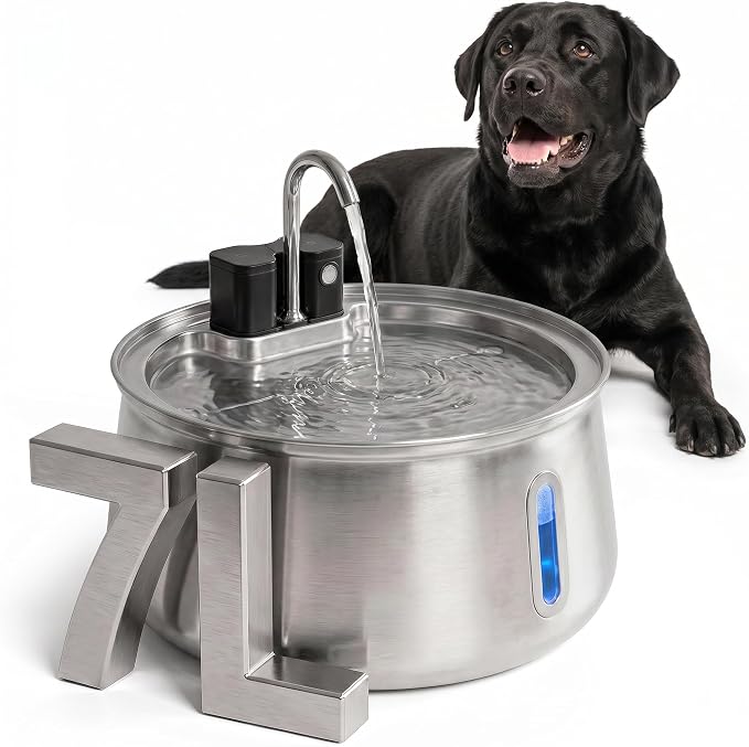 Selene Wireless Doggy Fountain, 7L (1.85 Gal) Cordless Dog Water Fountain for Dogs Inside, Stainless Steel Pet Fountain, 4-Layer Filtration, 30-Day Battery