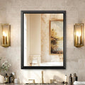 USHOWER 30x36 Inch Floating Bathroom Mirror - Brushed Black Wall Mirror for Over Sink, Anti-Rust, Modern HD Reflection Rectangular Beveled Aluminum Frame Vanity Mirror(Copper-Free Silver Coating)